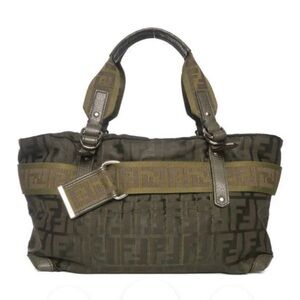 Fendi Khaki Green Zucca Zip Code Tote